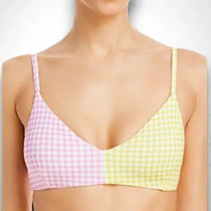 AQUA Color blocked Bikini Swim Top In Pink / Mello Yellow  XL